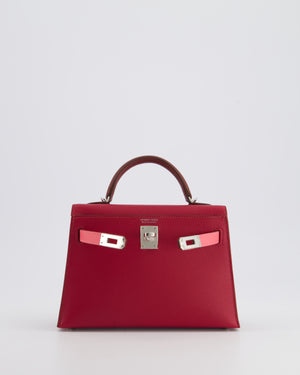 *RARE* Hermès Mini Kelly II Tricolour 20cm Bag In Rubis, Rose Azalee and Rouge H Epsom Leather with Palladium Hardware