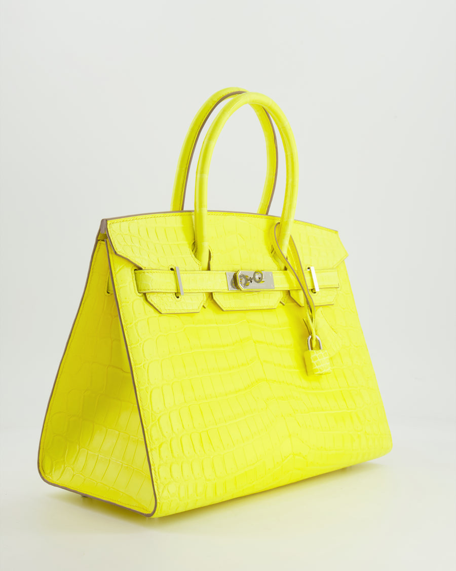 *RARE* Hermès Birkin 30cm Bag Sellier in Jaune Citron Crocodile Niloticus with Palladium Hardware