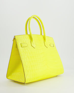 *RARE* Hermès Birkin 30cm Bag Sellier in Jaune Citron Crocodile Niloticus with Palladium Hardware