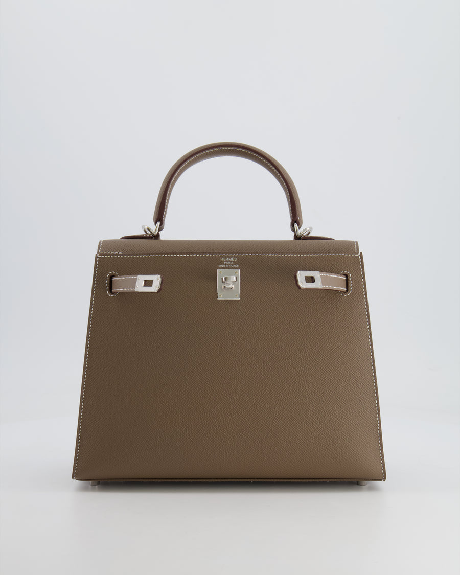 Hermès Kelly Sellier 25cm Bag in Etoupe Epsom Leather with Palladium Hardware