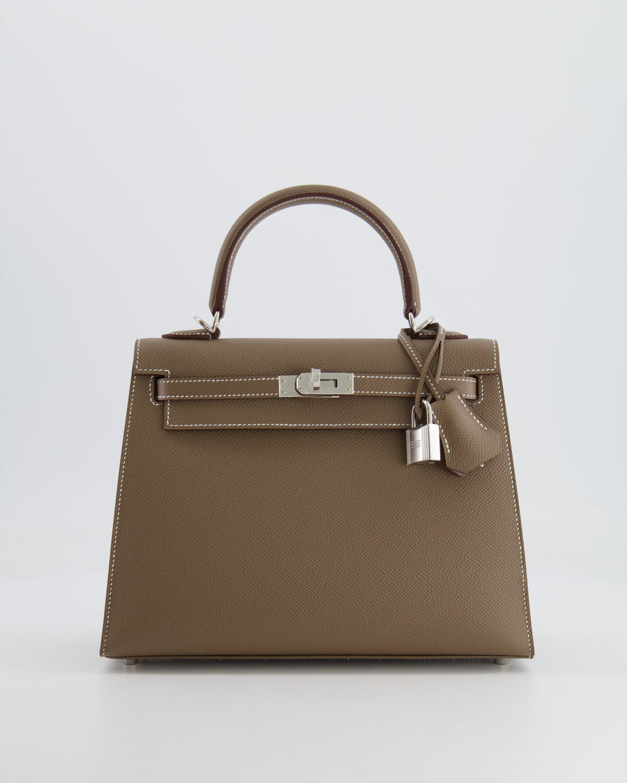 Hermès Kelly Sellier 25cm Bag in Etoupe Epsom Leather with Palladium Hardware