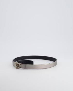 Chanel Metallic Silver Belt with Crystal CC Logo Detail Size 70cm