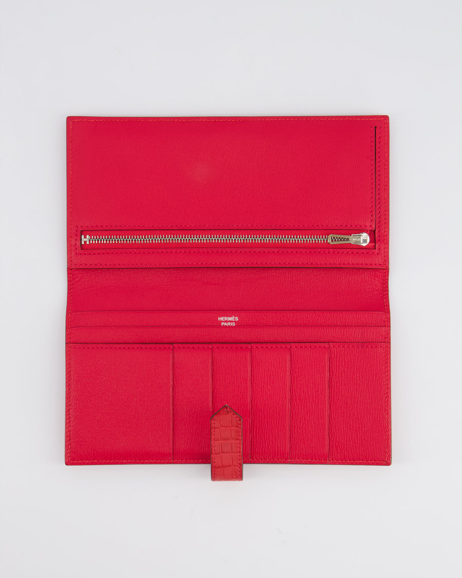 Hermès Bearn Wallet in Bougainvillea with Palladium Hardware