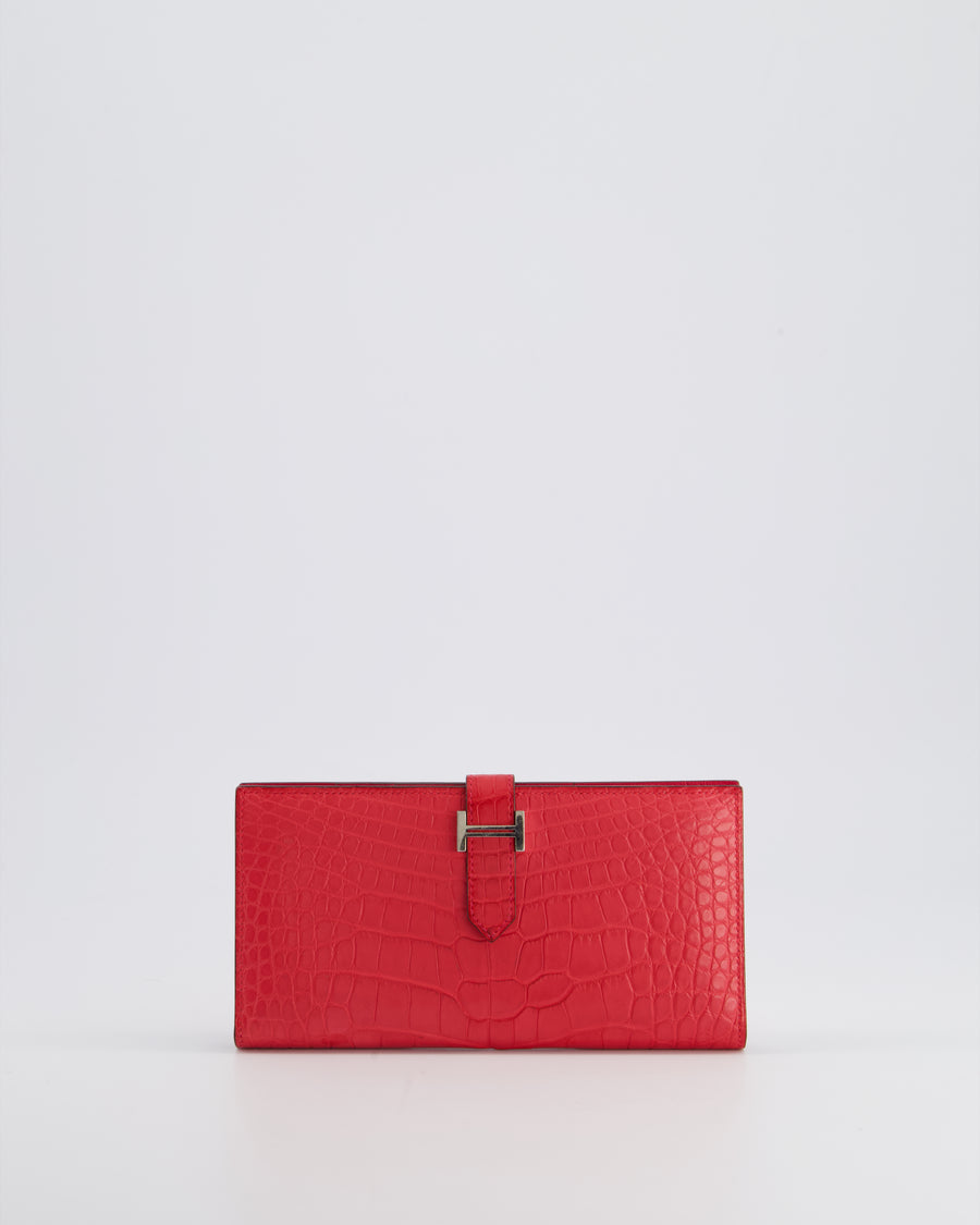 Hermès Bearn Wallet in Bougainvillea with Palladium Hardware