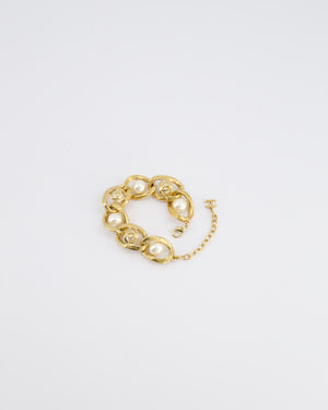 Chanel Cruise 2020 Champagne Gold CC Link Bracelet with Pearl Detail