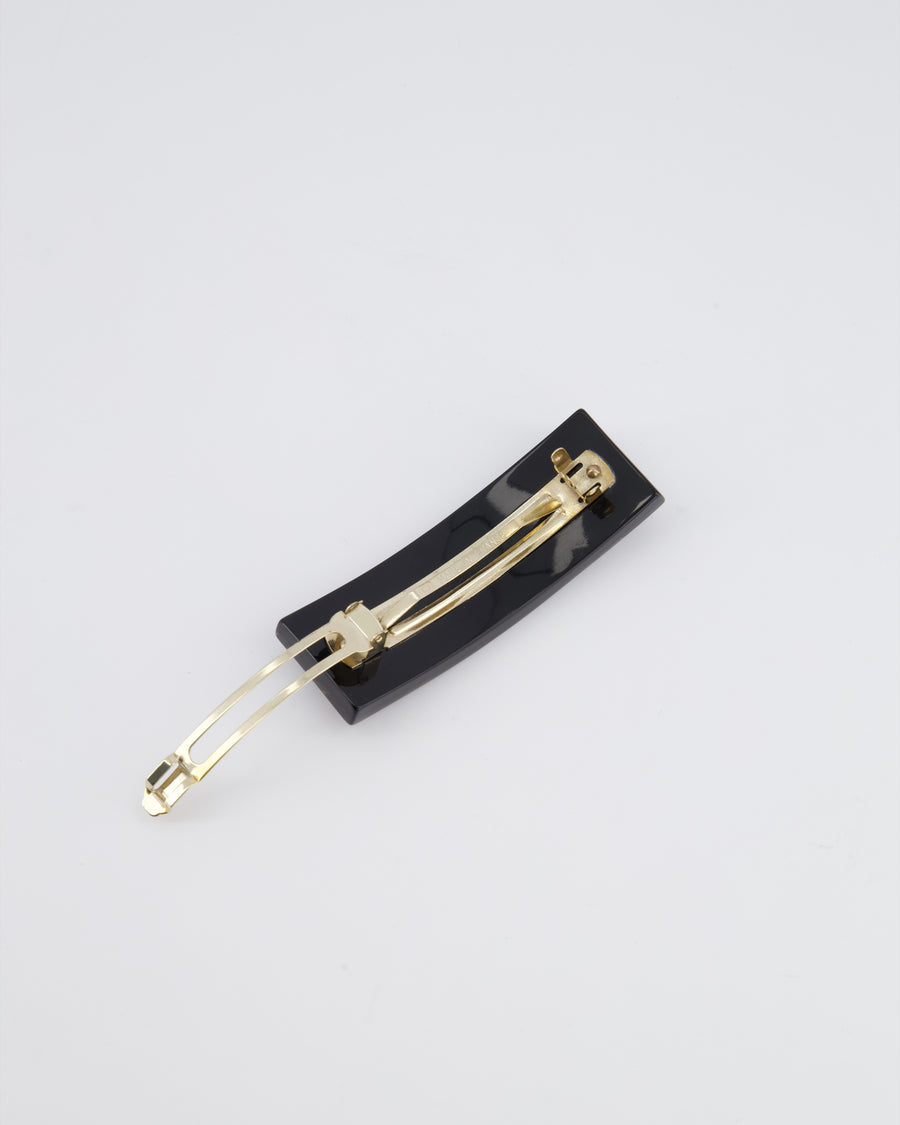 Chanel Black Acrylic Hair Clip With Metallic No.5 Details