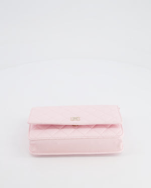 *HOT* Chanel Baby Pink Wallet on Chain in Lambskin Leather with Pearl Strap and Champagne Gold Hardware