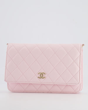 *HOT* Chanel Baby Pink Wallet on Chain in Lambskin Leather with Pearl Strap and Champagne Gold Hardware