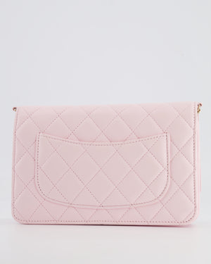 *HOT* Chanel Baby Pink Wallet on Chain in Lambskin Leather with Pearl Strap and Champagne Gold Hardware