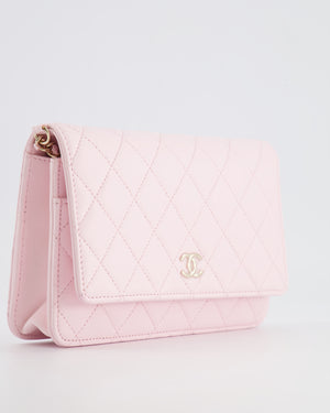 *HOT* Chanel Baby Pink Wallet on Chain in Lambskin Leather with Pearl Strap and Champagne Gold Hardware