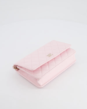 *HOT* Chanel Baby Pink Wallet on Chain in Lambskin Leather with Pearl Strap and Champagne Gold Hardware