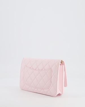 *HOT* Chanel Baby Pink Wallet on Chain in Lambskin Leather with Pearl Strap and Champagne Gold Hardware