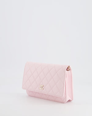 *HOT* Chanel Baby Pink Wallet on Chain in Lambskin Leather with Pearl Strap and Champagne Gold Hardware