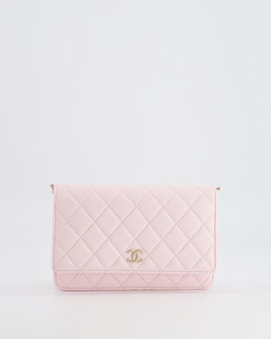 *HOT* Chanel Baby Pink Wallet on Chain in Lambskin Leather with Pearl Strap and Champagne Gold Hardware