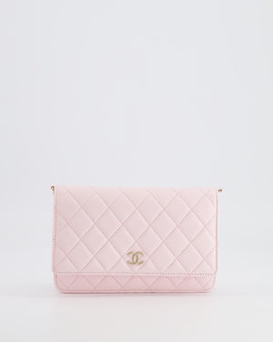 *HOT* Chanel Baby Pink Wallet on Chain in Lambskin Leather with Pearl Strap and Champagne Gold Hardware