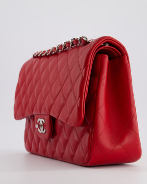 *HOT COLOUR* Chanel Red Jumbo Classic Double Flap Bag in Lambskin Leather with Silver Hardware