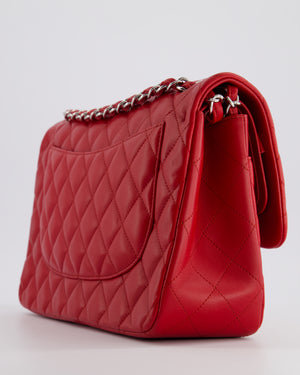 *HOT COLOUR* Chanel Red Jumbo Classic Double Flap Bag in Lambskin Leather with Silver Hardware