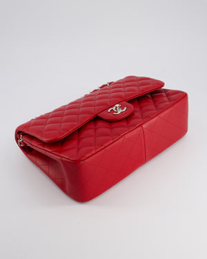 *HOT COLOUR* Chanel Red Jumbo Classic Double Flap Bag in Lambskin Leather with Silver Hardware