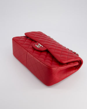 *HOT COLOUR* Chanel Red Jumbo Classic Double Flap Bag in Lambskin Leather with Silver Hardware