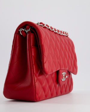 *HOT COLOUR* Chanel Red Jumbo Classic Double Flap Bag in Lambskin Leather with Silver Hardware