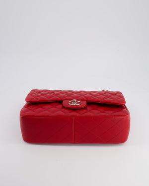 *HOT COLOUR* Chanel Red Jumbo Classic Double Flap Bag in Lambskin Leather with Silver Hardware