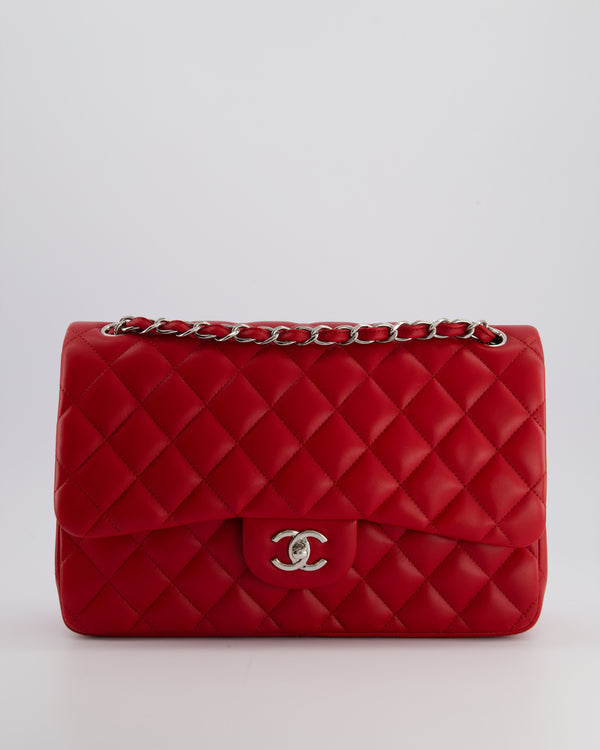 *HOT COLOUR* Chanel Red Jumbo Classic Double Flap Bag in Lambskin Leather with Silver Hardware