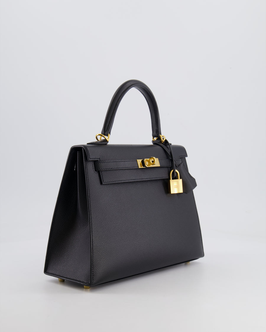 Hermès Kelly Sellier 25cm Bag in Black Epsom Leather with Gold Hardware