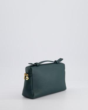 Loro Piana Dark Green Leather Extra Pocket Pouch Bag with Gold Hardware