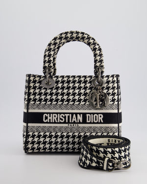 *RARE* Christian Dior Black, White Medium Houndstooth Lady Dior Bag Canvas with Silver Hardware