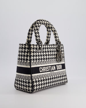 *RARE* Christian Dior Black, White Medium Houndstooth Lady Dior Bag Canvas with Silver Hardware