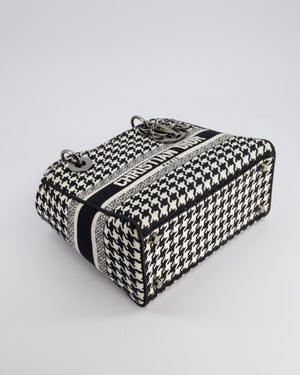 *RARE* Christian Dior Black, White Medium Houndstooth Lady Dior Bag Canvas with Silver Hardware