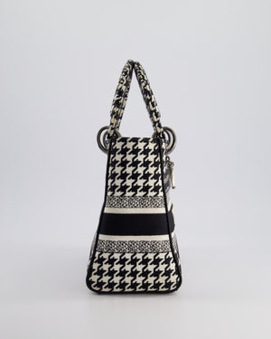 *RARE* Christian Dior Black, White Medium Houndstooth Lady Dior Bag Canvas with Silver Hardware