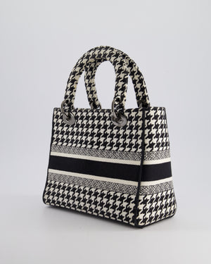 *RARE* Christian Dior Black, White Medium Houndstooth Lady Dior Bag Canvas with Silver Hardware