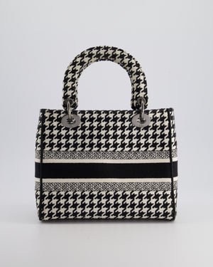 *RARE* Christian Dior Black, White Medium Houndstooth Lady Dior Bag Canvas with Silver Hardware