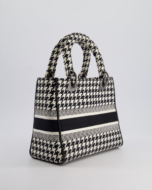 *RARE* Christian Dior Black, White Medium Houndstooth Lady Dior Bag Canvas with Silver Hardware