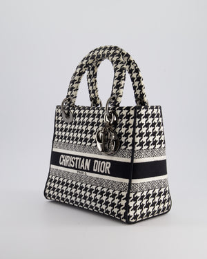 *RARE* Christian Dior Black, White Medium Houndstooth Lady Dior Bag Canvas with Silver Hardware