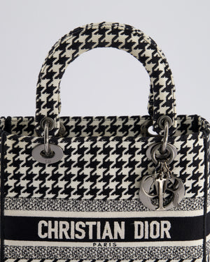 *RARE* Christian Dior Black, White Medium Houndstooth Lady Dior Bag Canvas with Silver Hardware