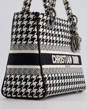 *RARE* Christian Dior Black, White Medium Houndstooth Lady Dior Bag Canvas with Silver Hardware