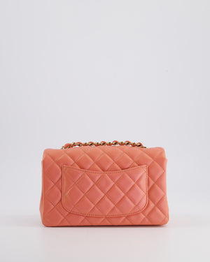 *HOT* Chanel Pearlescent Coral Pink Mini Rectangular Classic Single Flap Bag in Lambskin Leather with Champagne Gold Hardware