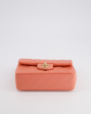 *HOT* Chanel Pearlescent Coral Pink Mini Rectangular Classic Single Flap Bag in Lambskin Leather with Champagne Gold Hardware