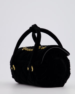 *RARE & HOT* Chanel Black Cylindrical Mini Flap Bag with Handles In Velvet and Brushed Gold Hardware