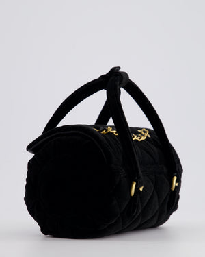 *RARE & HOT* Chanel Black Cylindrical Mini Flap Bag with Handles In Velvet and Brushed Gold Hardware