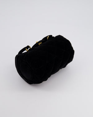 *RARE & HOT* Chanel Black Cylindrical Mini Flap Bag with Handles In Velvet and Brushed Gold Hardware