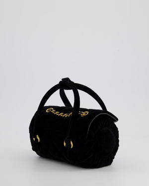 *RARE & HOT* Chanel Black Cylindrical Mini Flap Bag with Handles In Velvet and Brushed Gold Hardware