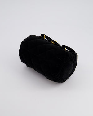 *RARE & HOT* Chanel Black Cylindrical Mini Flap Bag with Handles In Velvet and Brushed Gold Hardware