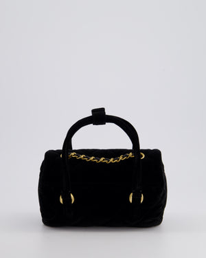 *RARE & HOT* Chanel Black Cylindrical Mini Flap Bag with Handles In Velvet and Brushed Gold Hardware