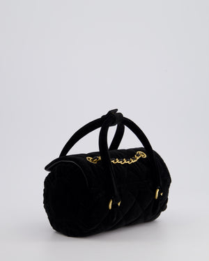 *RARE & HOT* Chanel Black Cylindrical Mini Flap Bag with Handles In Velvet and Brushed Gold Hardware