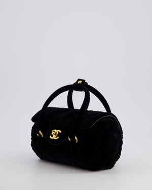 *RARE & HOT* Chanel Black Cylindrical Mini Flap Bag with Handles In Velvet and Brushed Gold Hardware