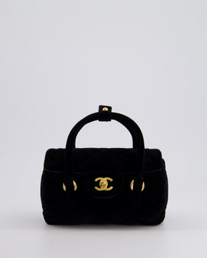 *RARE & HOT* Chanel Black Cylindrical Mini Flap Bag with Handles In Velvet and Brushed Gold Hardware