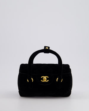 *RARE & HOT* Chanel Black Cylindrical Mini Flap Bag with Handles In Velvet and Brushed Gold Hardware